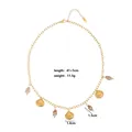 Detailed view of handmade stainless steel necklace with seashell charms and measurements - Gold Fine Chain Shell Starfish Ocean Style (Style 2) / 41+5cm / Gold