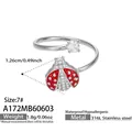 Chic 316L stainless steel ladybug ring with red enamel and zircon detail - Steel Ladybug Style (A172)