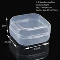 Small transparent square plastic storage box for earrings, 3.5x3.5x2cm size - 3.5x3.5x2cm