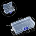 Transparent plastic storage box with blue buckle and dimension measurements - New Latch Organizer Box (12.7*6.9*3.4cm)