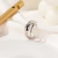 Silber polierte geometrische Ohrmanschette für Ohren ohne Löcher im Punk-Stil - Doppellagiger Geometrischer Breiter Stil (F54) / Weißgold