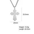 Stainless steel cross necklace for men with 33.5mm pendant and adjustable chain. - Thick Cross Chain Style / Steel