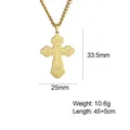 Men's gold 304 stainless steel cross pendant necklace with 45+5cm adjustable chain - Thick Cross Chain Style / Gold