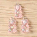 Pink translucent resin gummy bear charms with iridescent glitter for DIY jewelry making - 10 Pieces Pack / Pink