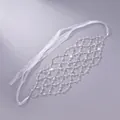 Elegant white mesh bridal hairband featuring clear crystal beads and organza ribbons - Crystal Bead Wide Hairband (HS-J7168S) / Silver