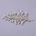 Elegant silver bridal hair vine with crystals and pearls on purple background - Photo Shoot Style (HS-J7338S) / Silver