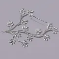 Elegant vintage silver bridal hair vine with clear rhinestone leaves for wedding - Gentle & Sweet Style (HS-J7314S) / 13 Branches / Silver