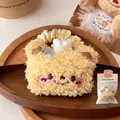 Schattige crèmegele pluchen berenkok scrunchie met geel ruitjespatroon - 2# Crème Gele Beer Kok Haarelastiekje