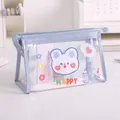 Large capacity light blue transparent triangular pencil case with cute cartoon bear - Transparent - Light Blue Border (Blank)