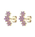 Elegantes pendientes de botón en plata S925 dorada con racimo de flores de circón púrpura - Pendientes de racimo de tres flores con circonita púrpura (Oro)
