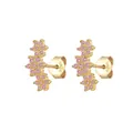 Pendientes de plata de ley 925 con cristales de flores rosas y baño de oro elegante - Pendientes de racimo de tres flores con circonita rosa (Oro)