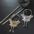 Detailed texture of Gothic butterfly moth alloy hairpins in gold and silver finish - Silver