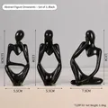 Modern black abstract resin thinker figurine 3-piece set for minimalist home office decor - Thinker Figure 3-Piece Set (7128P-03) / Set of 3 / Black
