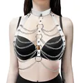 Stunning white leather body harness featuring multi-layer silver metal chains and O-rings - One Size / Tops / White
