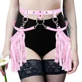 Pink faux leather garter belt with fringe tassels for sexy cosplay performance clubwear - One Size / Bottoms / Pink