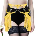 Sexy yellow faux leather harness belt with metal stars and fringes for festival costume - One Size / Bottoms / Orange Yellow