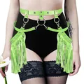 Neon green faux leather waist harness featuring tassel fringe and star rivets for SKUs - One Size / Bottoms / Light Green