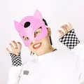 Pink leather fox mask with checkered sleeves for erotic cosplay or costume parties - One Size / Mask / Pink