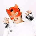 Orange leather fox eye mask with silver rivets for adult costume parties and cosplay - One Size / Mask / Orange