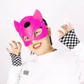 Vibrant hot pink leather fox eye mask accessory for adult cosplay and performance costumes - One Size / Fox Mask / Rose Red