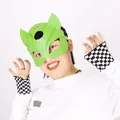 Vibrant green faux leather fox mask with decorative silver rivets for cosplay parties - One Size / Fox Mask / Light Green