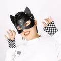Black faux leather fox mask with silver rivets for costume parties - One Size / Fox Mask / Black