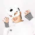 White faux leather fox mask featuring silver rivets and cat-eye design for parties. - One Size / Fox Mask / White