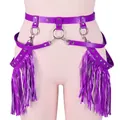 Purple faux leather harness belt set with long tassels and metal ring details - One Size / Bottoms / Purple