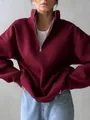 Stylish oversized burgundy half-zip sweatshirt with warm fleece lining for women - S / Tops / Burgundy (Fleece)