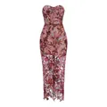 Elegant strapless floral embroidery bodycon evening gown with sequin details - S / Top And Bottom / Pink