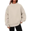 Close-up detail of a beige oversized high neck sweatshirt with soft fleece lining - Off White