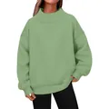 Close-up of a cozy oversized mock neck long sleeve pullover sweatshirt in sage green for women - Light Green