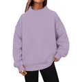 Front view of a lavender purple high-neck oversized casual sweatshirt on a female model - Light Purple