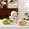 Mug créatif en céramique en forme de noix de coco avec couvercle et agitateur palmier, 330 ml - Noix de Coco (Tasse + Paille + Couvercle)