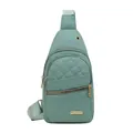 Mint green quilted nylon sling bag for women with multiple zippers and headphone port - Style 137 / Mint Green
