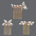 Set of 3 luxury gold-finish hair combs with sparkling clear marquise crystals - Luxury Versatile Hair Comb (HS-J7248G) / Gold