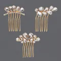 3-piece gold hair comb set with sparkling teardrop rhinestones for elegant styling - Luxury Daily Hair Comb (HS-J7247G) / Gold