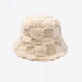 Stylish plush cream checkered lamb wool bucket hat for cozy winter warmth and protection - One Size / Letter Label Style / Beige