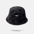 Stylish black faux fur bucket hat with a wide brim for cozy winter warmth and comfort - One Size / Letter Label Style / Black