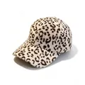 Macro detail view of the soft faux fur texture on a leopard print winter baseball cap - Adult, Hat Circumference 58cm Adjustable / Khaki