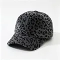 Close-up detail of stylish grey leopard print plush baseball cap featuring soft fuzzy texture - Adult, Hat Circumference 58cm Adjustable / Gray