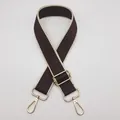 Bandoulière large réglable marron foncé avec bordure crème et ses mousquetons dorés - Café foncé avec bord beige