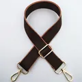 Adjustable wide brown canvas bag strap with golden metal clasps and stylish tan trim - Brown
