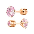 Rose gold stud earrings with pink round-cut zircon and secure screw-back closure. - 2mm (1 Piece) / Rose Gold Plated Pink Zirconia