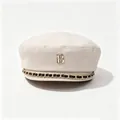 Close-up of a stylish beige beret hat with a golden B emblem and chain decoration. - M (56-58cm) / Beige (Spring/Autumn Thin)