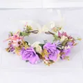 Handmade forest style floral wreath headband featuring artificial purple roses and green leaves - Purple Moon Rose Style (2 Purple)