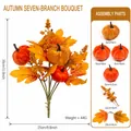 Vibrant artificial autumn bouquet with pumpkins and maple leaves, 11.8 inches tall - 7-Stem Autumn Bouquet / Autumn Harvest Bouquet-B316