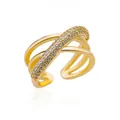 Elegant 18K gold plated criss-cross ring with sparkling cubic zirconia, adjustable open size - Adjustable Open / Gold Multi-layer Cross Style (G3014375)