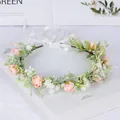 Handmade floral crown with pink roses and green leaves for forest style hair accessories - Pink Rose Style (3)