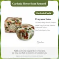 Floral gardenia scented candle in a decorative tin box with a matching floral gift box - Gardenia Fragrance / Box Packaging